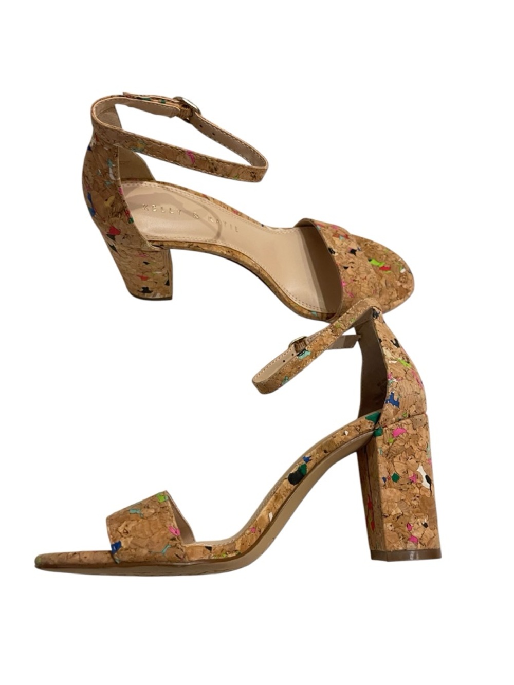Kelly & Katie Cork Multicolor Confetti Block Heel Sandals